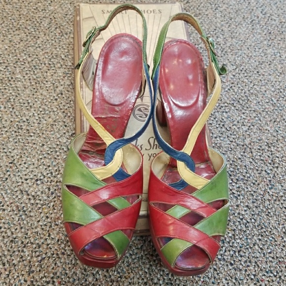 vintage color block sandals